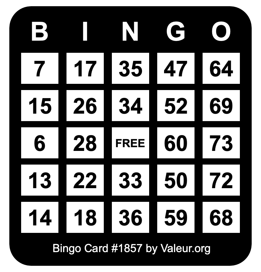 Bingo Card #1857