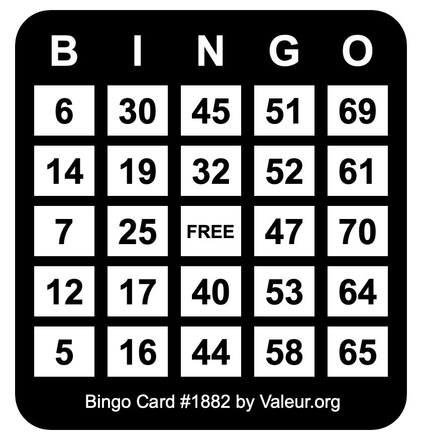Bingo Card #1882