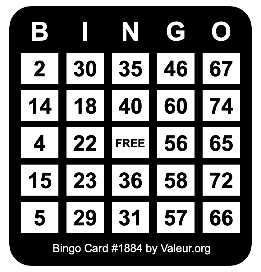 Bingo Card #1884