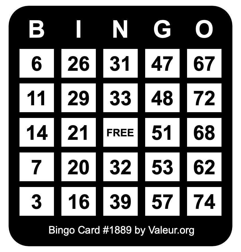 Bingo Card #1889