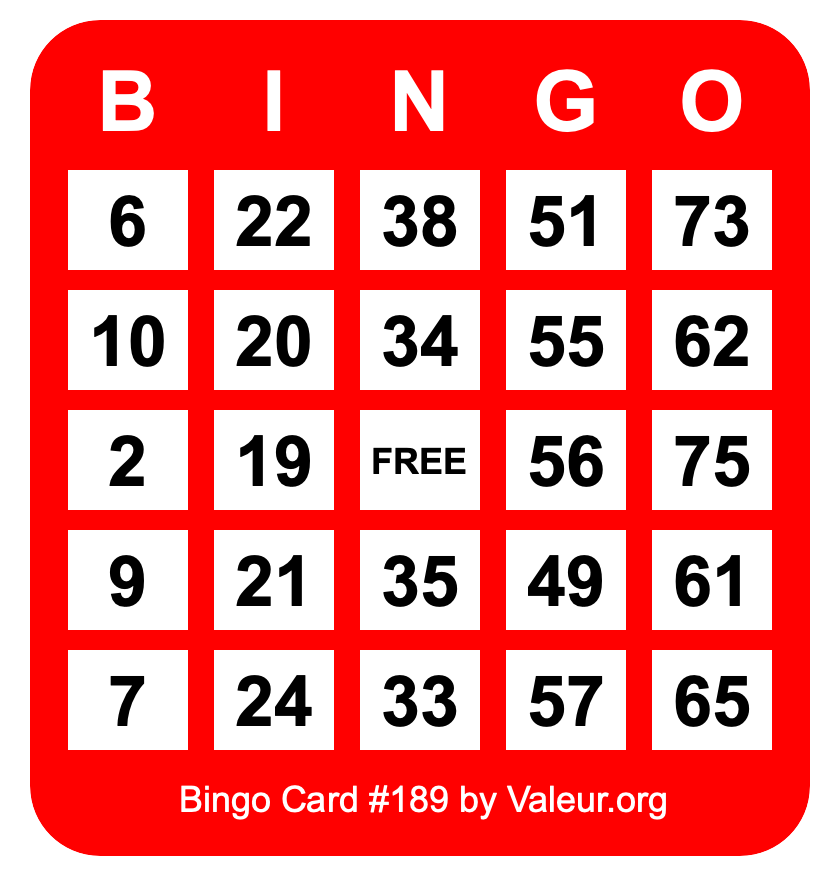 Bingo Card #189 Bingo Card #189