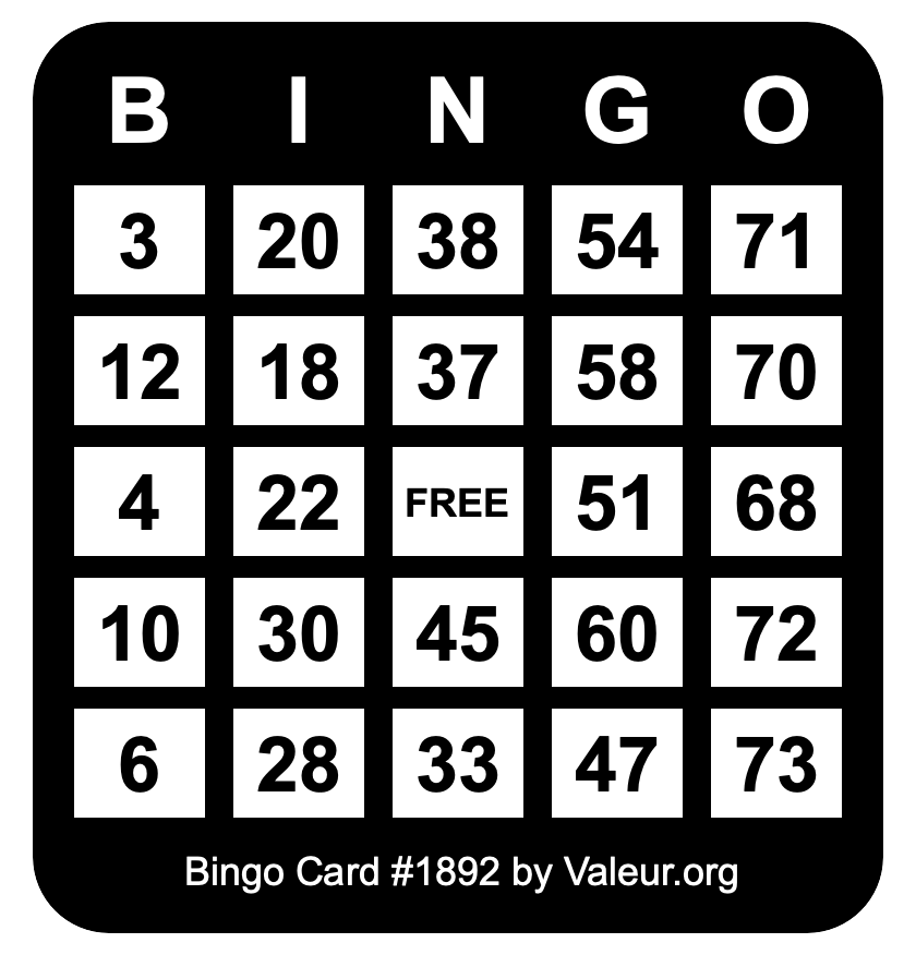 Bingo Card #1892