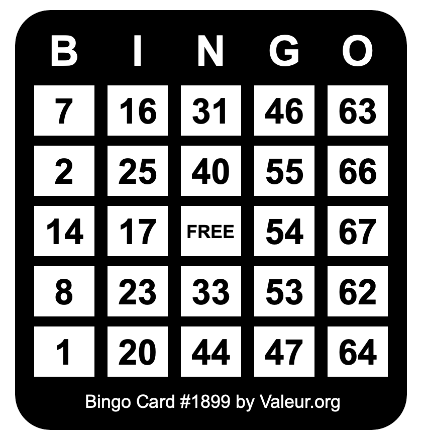 Bingo Card #1899