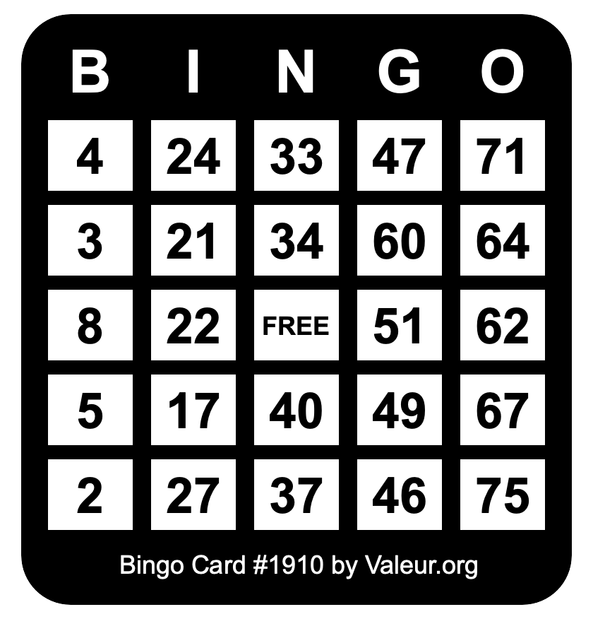 Bingo Card #1910