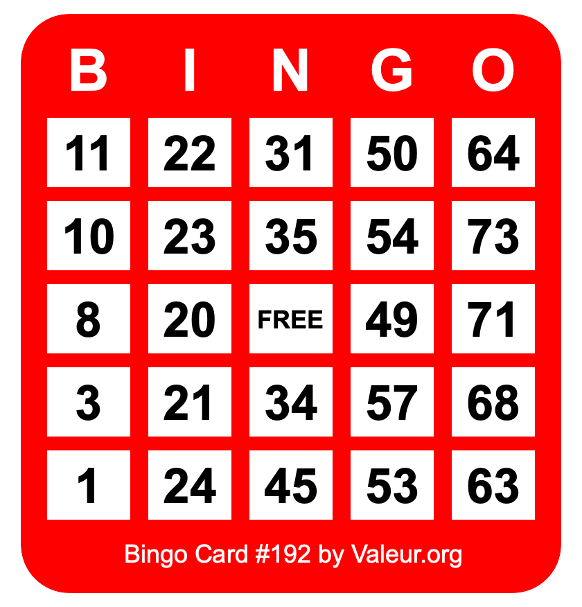 Bingo Card #192 Bingo Card #192