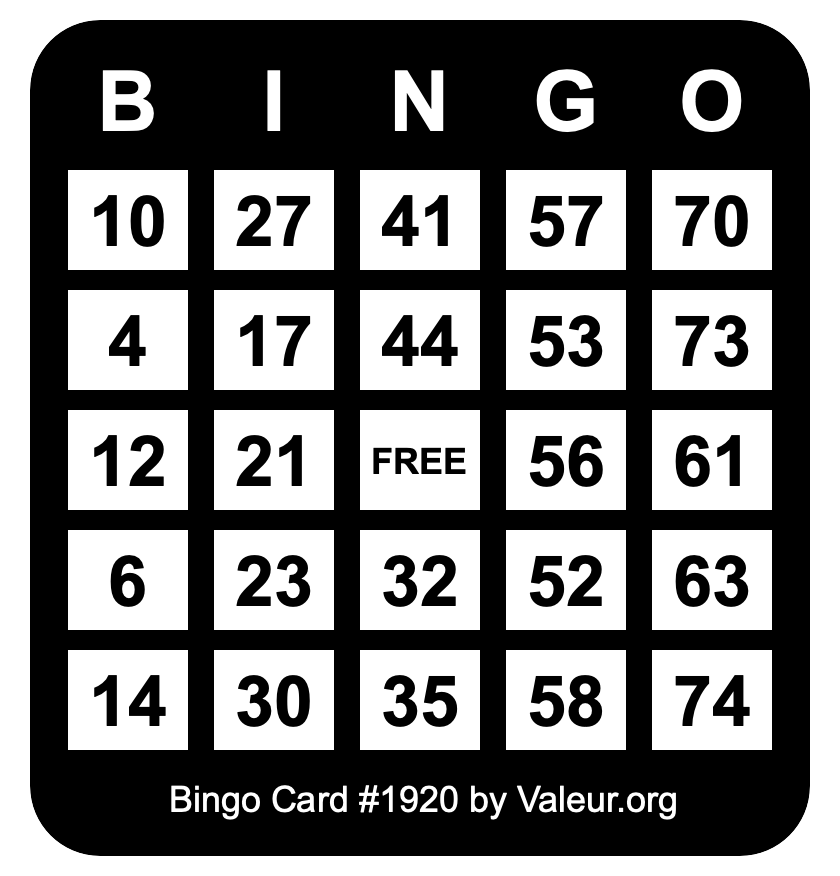 Bingo Card #1920