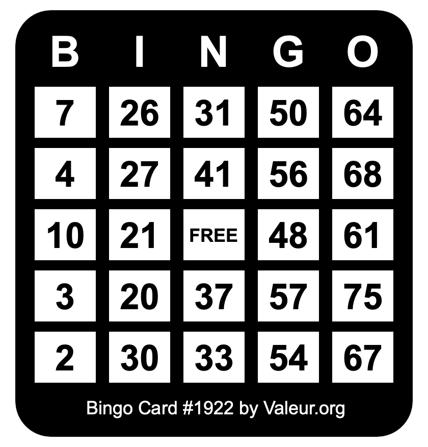 Bingo Card #1922