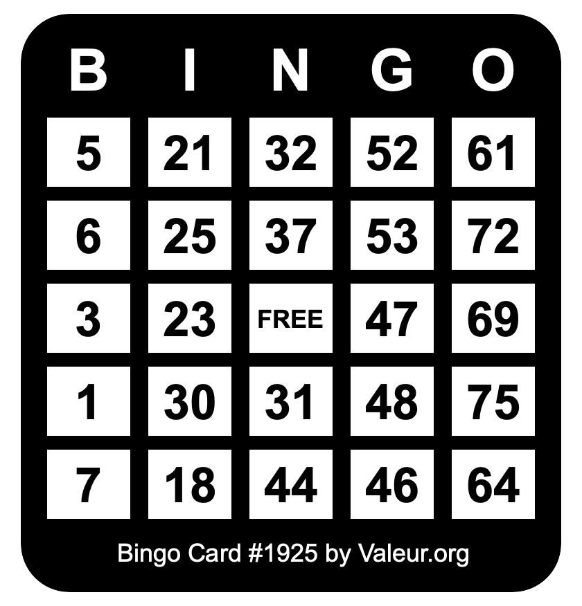 Bingo Card #1925