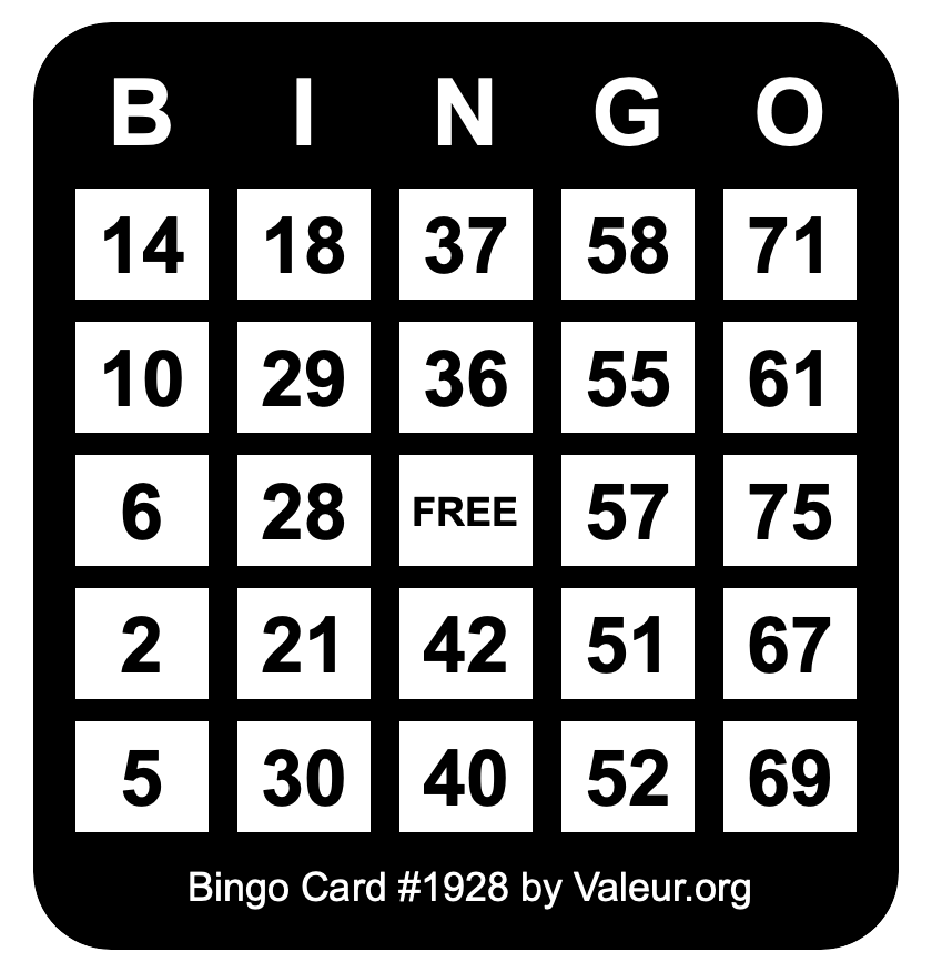 Bingo Card #1928