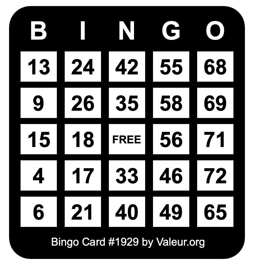 Bingo Card #1929