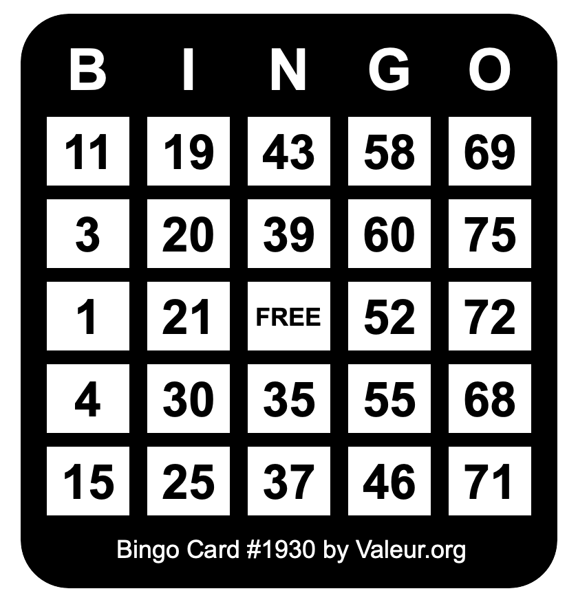 Bingo Card #1930