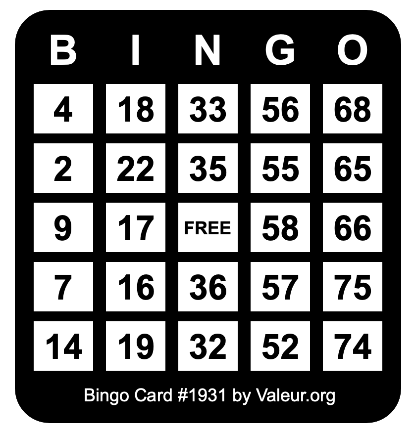 Bingo Card #1931