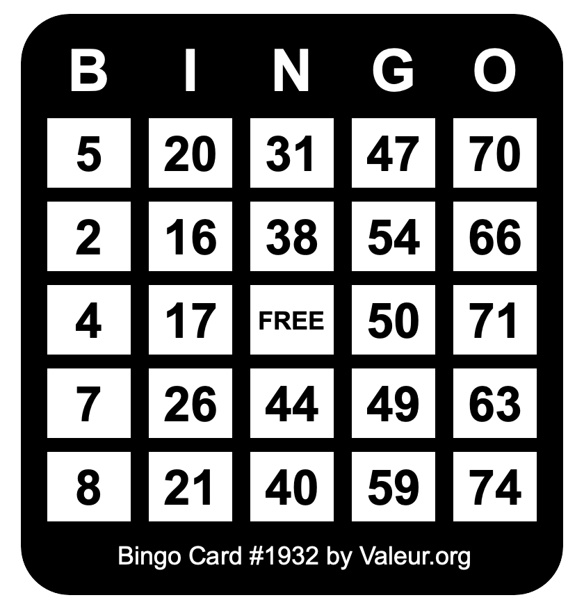 Bingo Card #1932