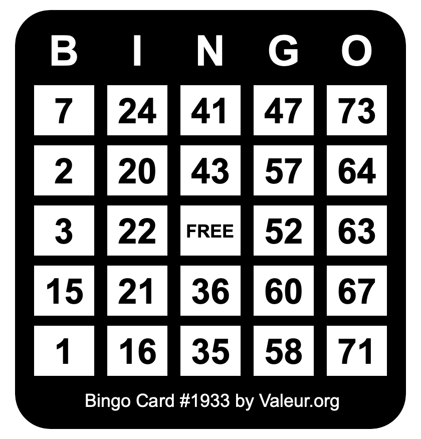 Bingo Card #1933