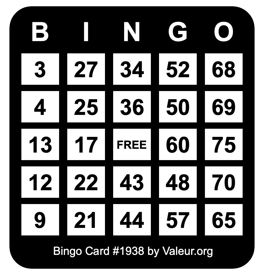 Bingo Card #1938