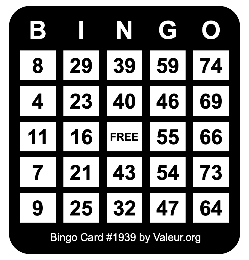 Bingo Card #1939