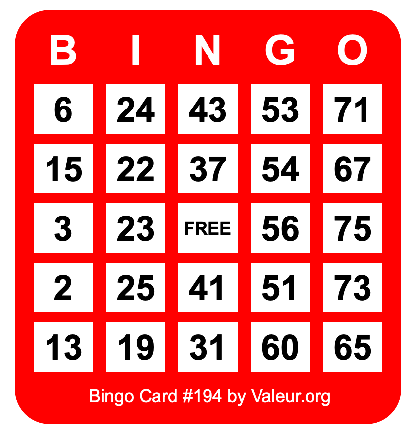 Bingo Card #194 Bingo Card #194