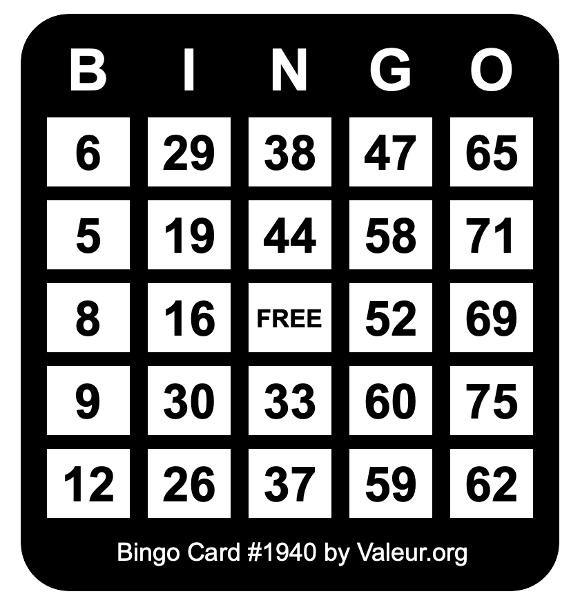 Bingo Card #1940