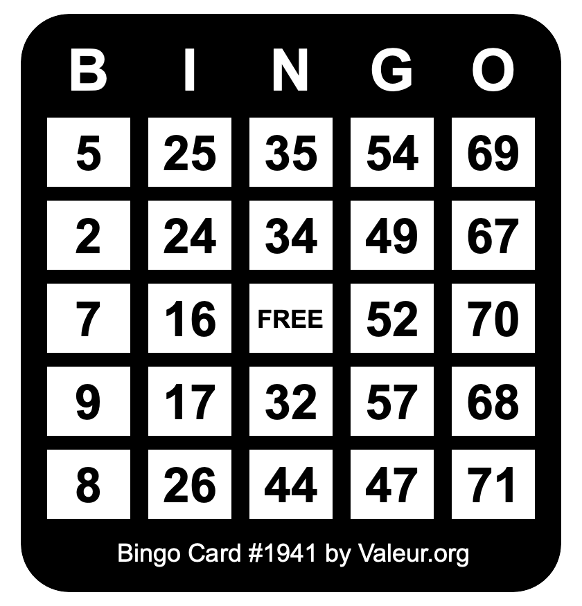 Bingo Card #1941