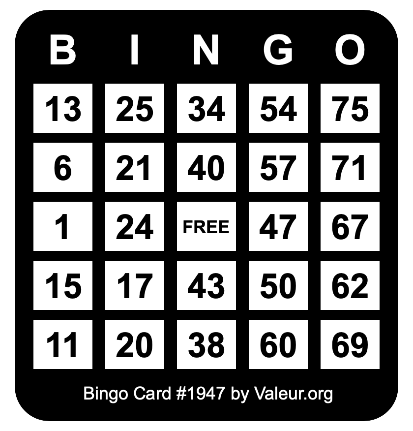 Bingo Card #1947