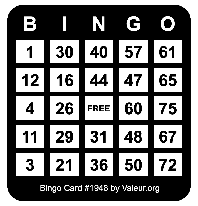 Bingo Card #1948