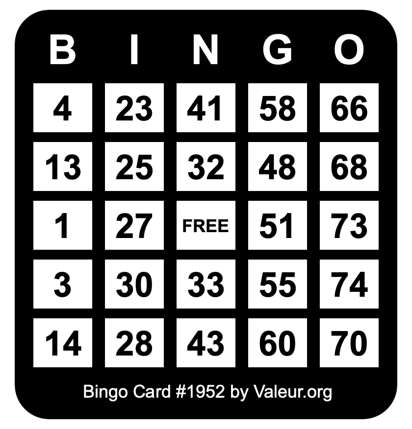 Bingo Card #1952