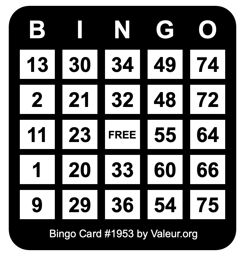 Bingo Card #1953