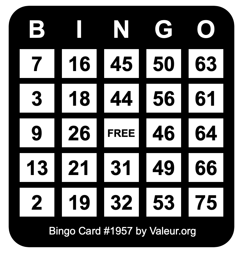 Bingo Card #1957