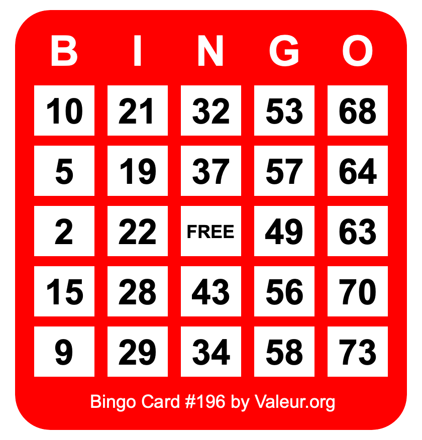 Bingo Card #196