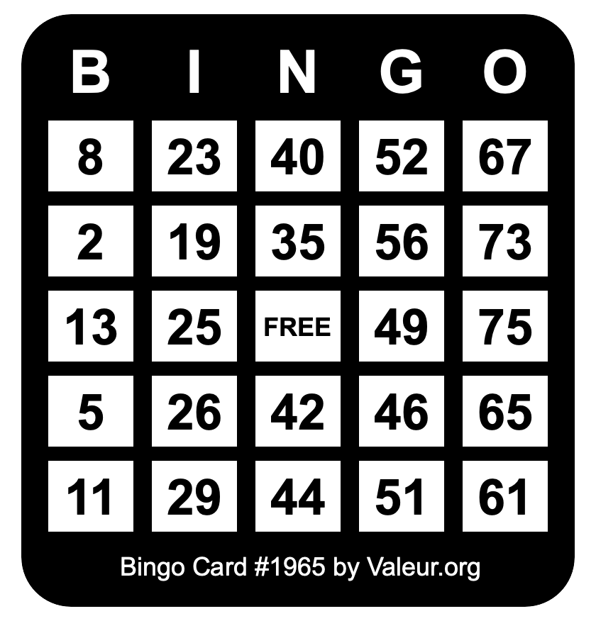 Bingo Card #1965