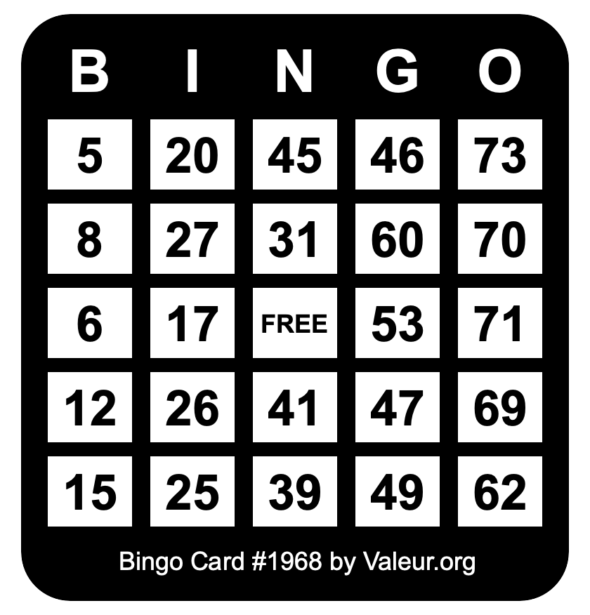 Bingo Card #1968