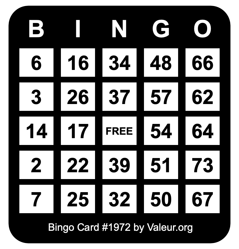 Bingo Card #1972