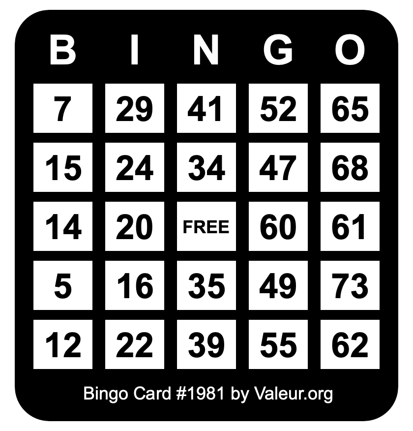 Bingo Card #1981