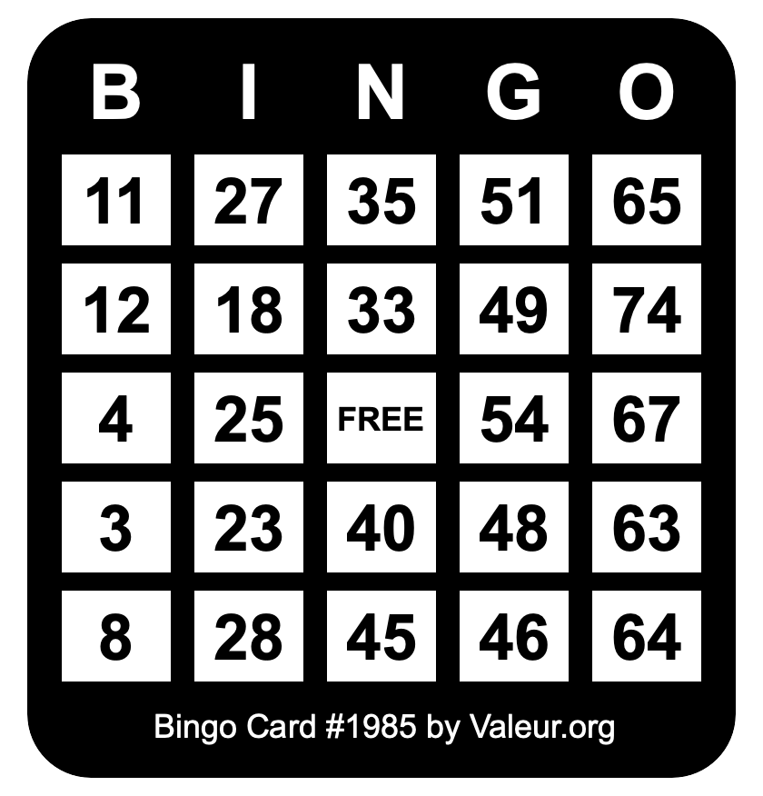 Bingo Card #1985