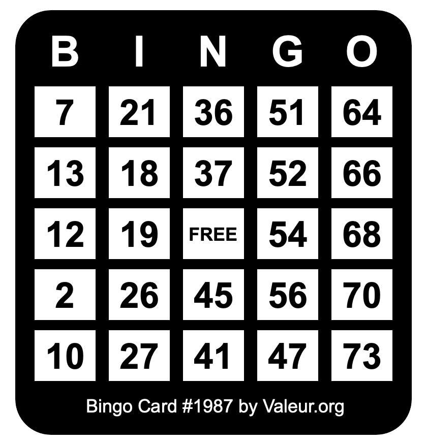 Bingo Card #1987