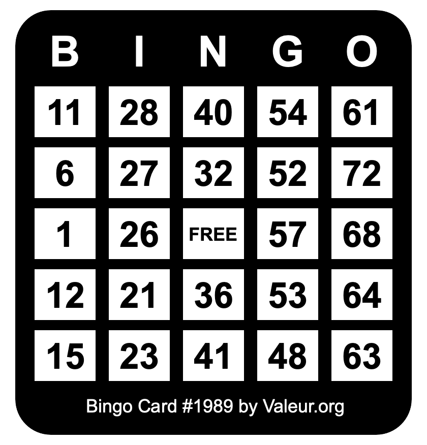 Bingo Card #1989