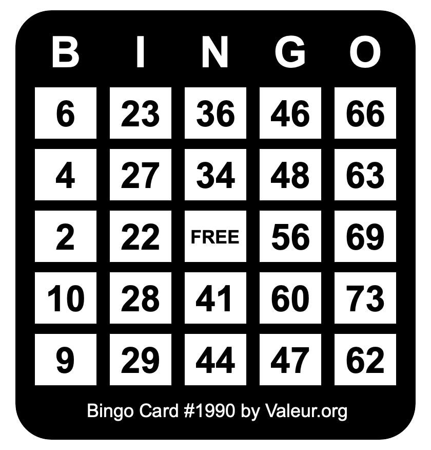 Bingo Card #1990