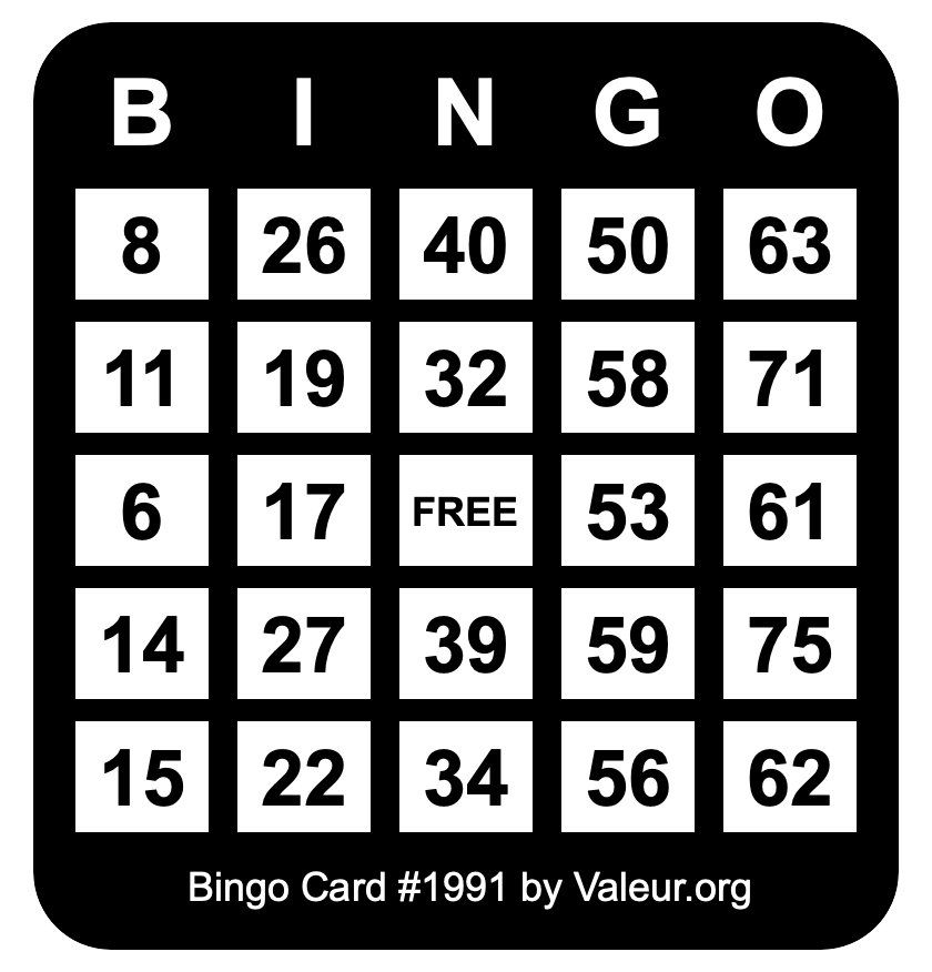 Bingo Card #1991