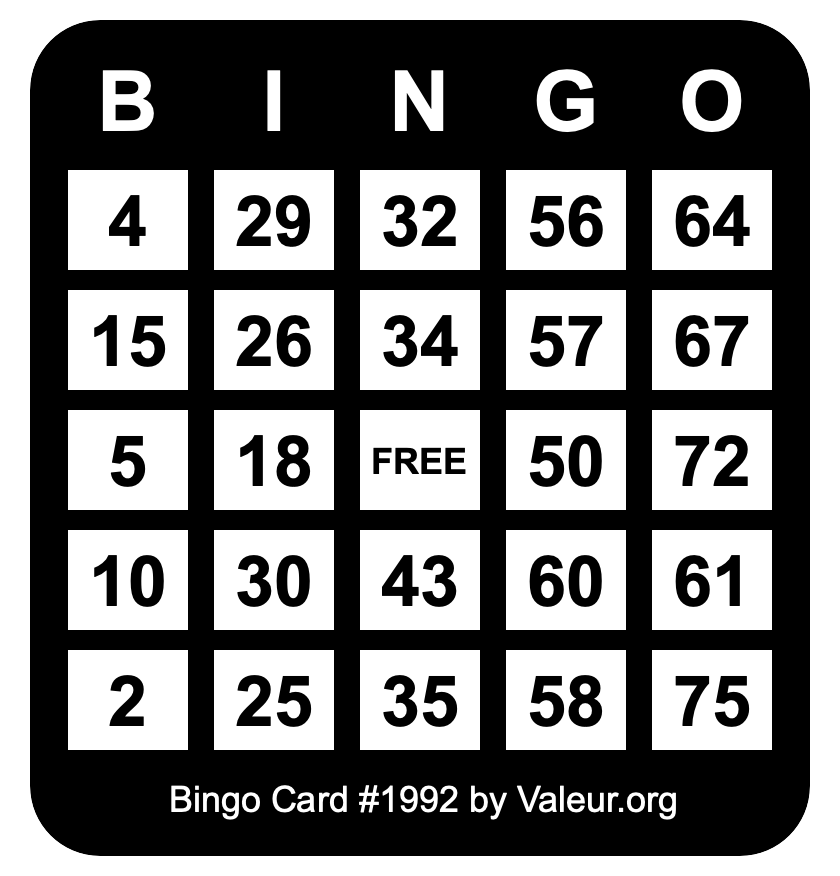 Bingo Card #1992