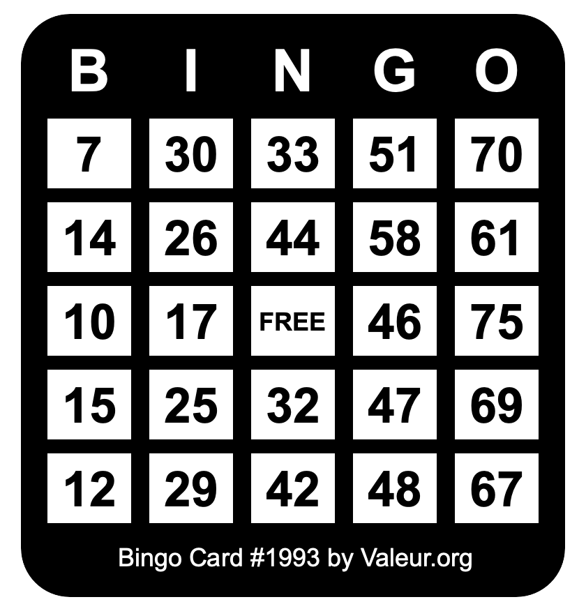 Bingo Card #1993