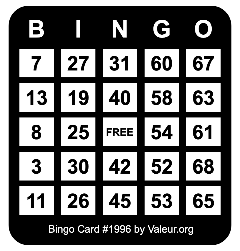 Bingo Card #1996