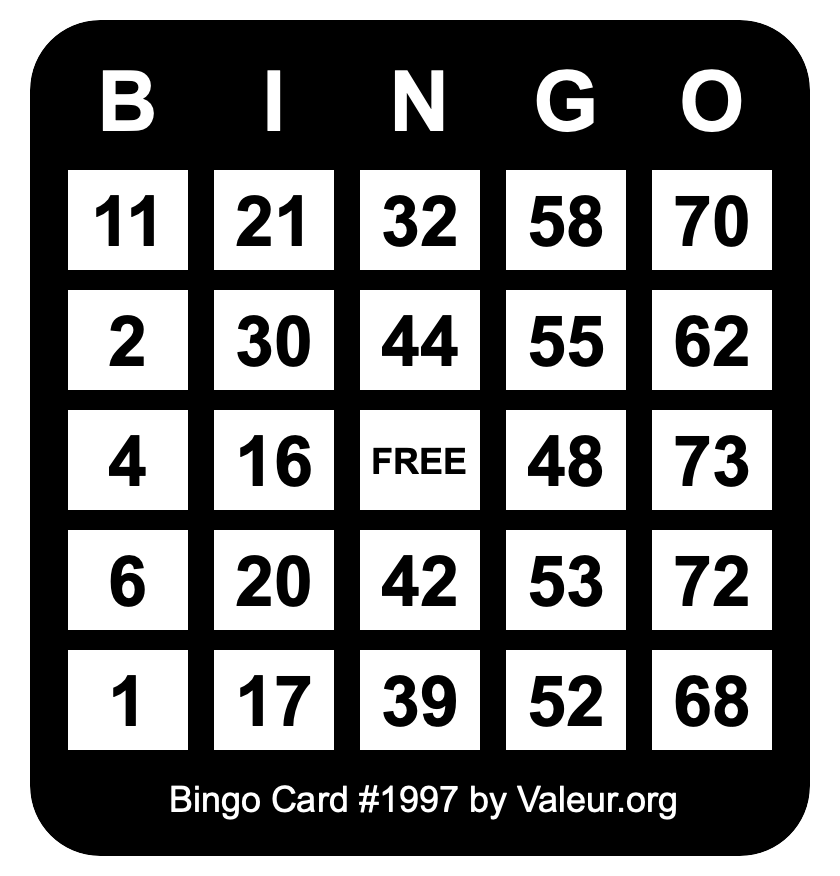 Bingo Card #1997