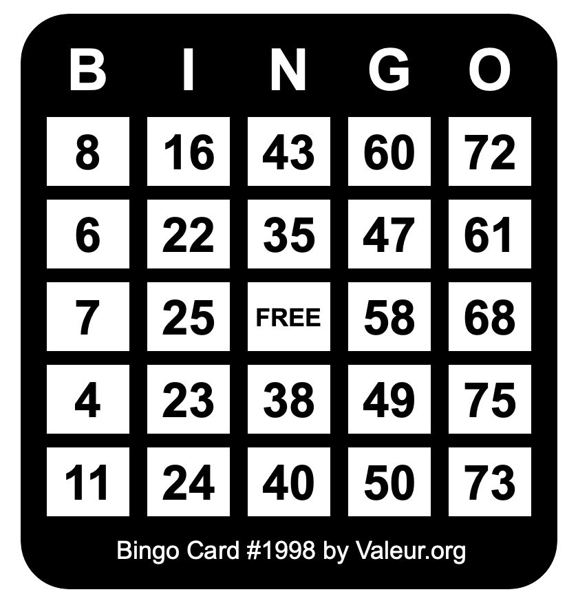 Bingo Card #1998