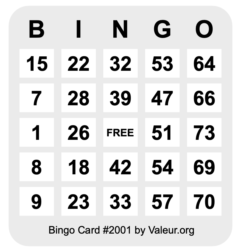 Bingo Card #2001