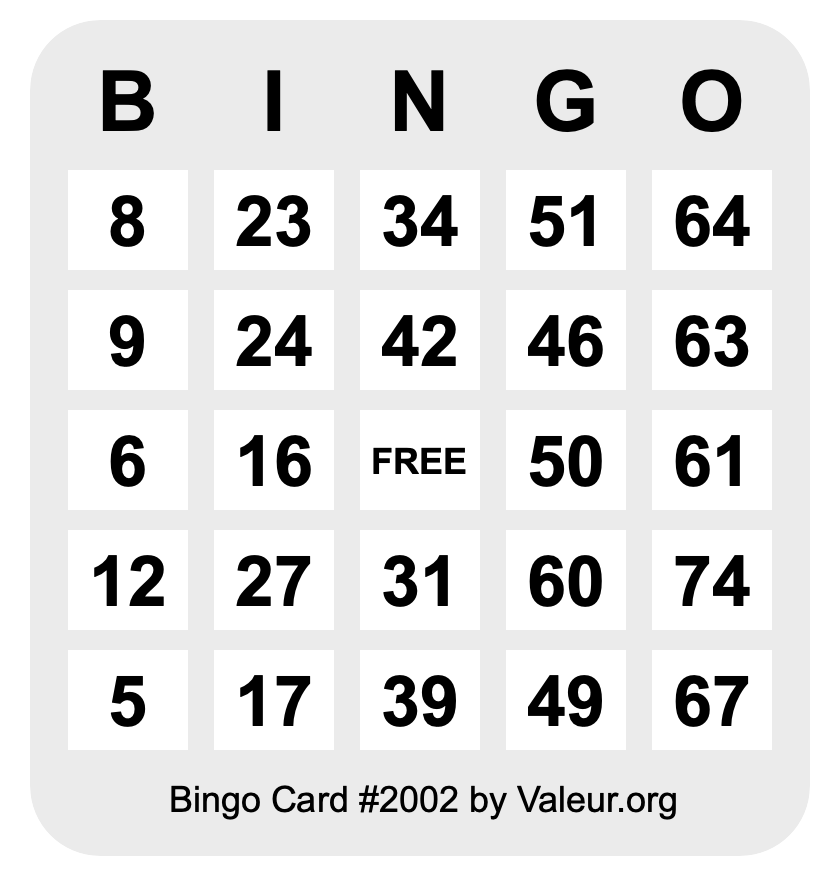 Bingo Card #2002