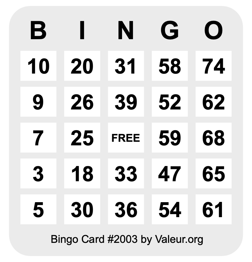 Bingo Card #2003