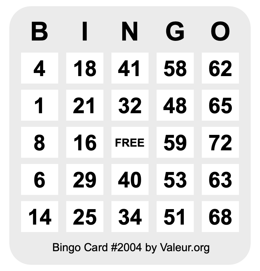 Bingo Card #2004