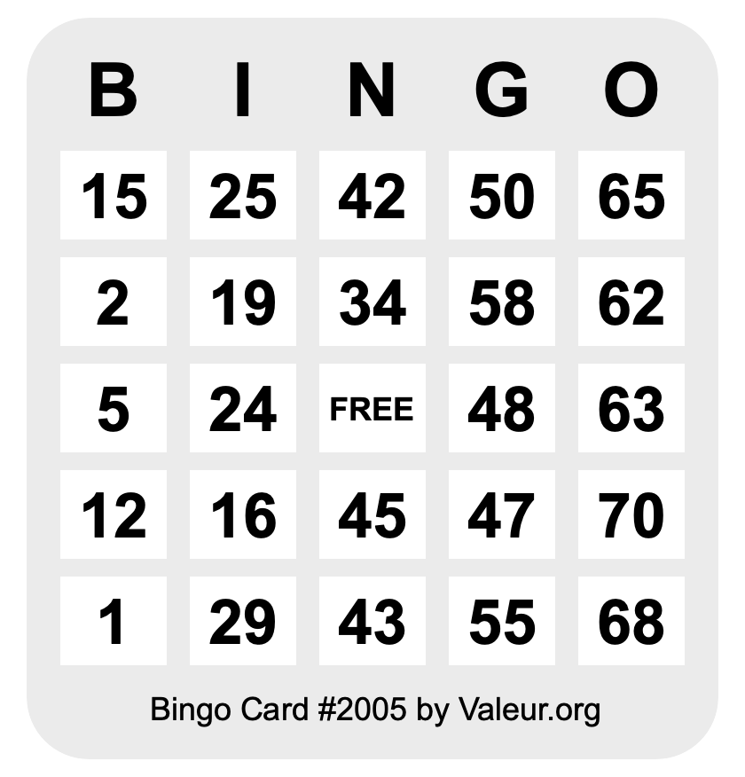 Bingo Card #2005