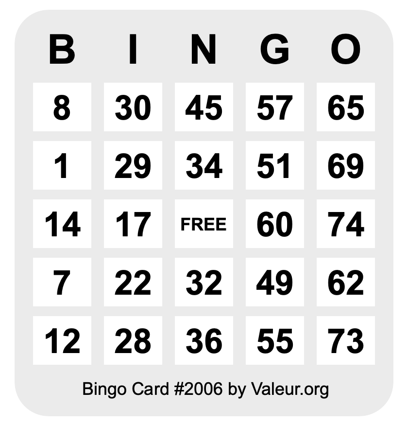 Bingo Card #2006