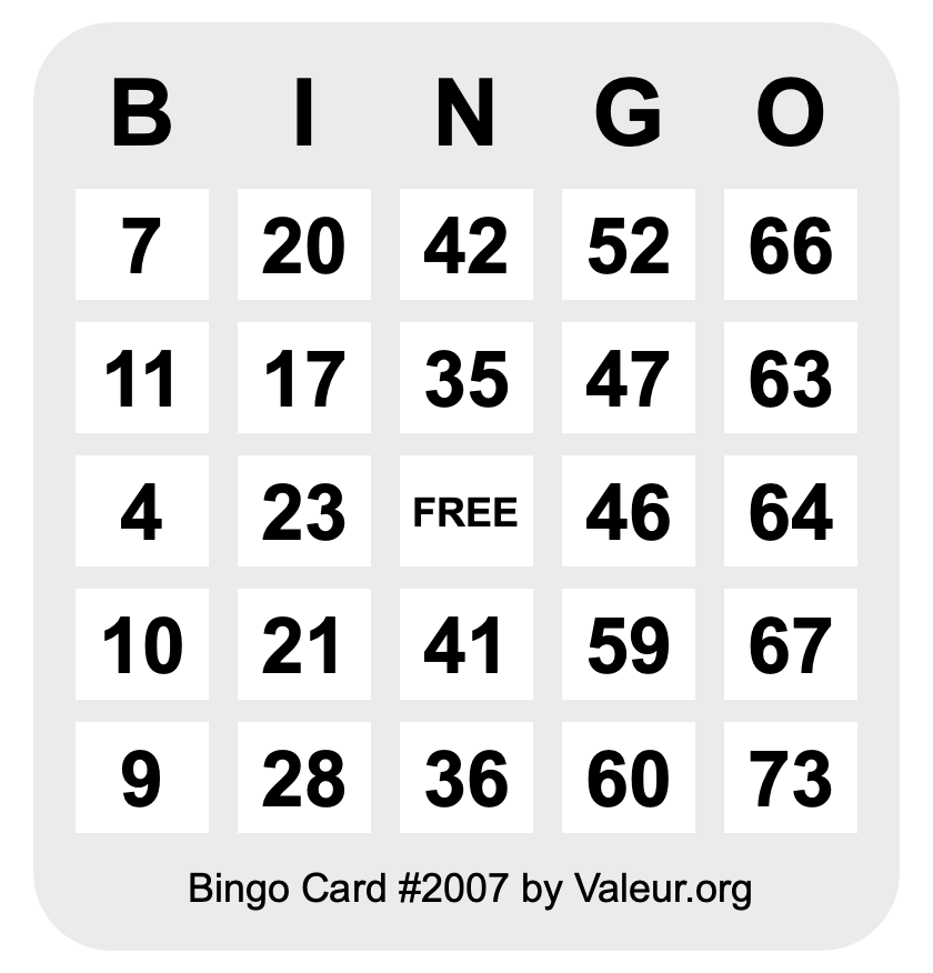 Bingo Card #2007